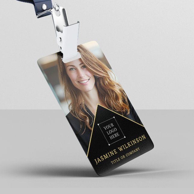 Badge Logo Or Moderne Photo Professionnel Noir (professional name bage with photo fully ediatble )