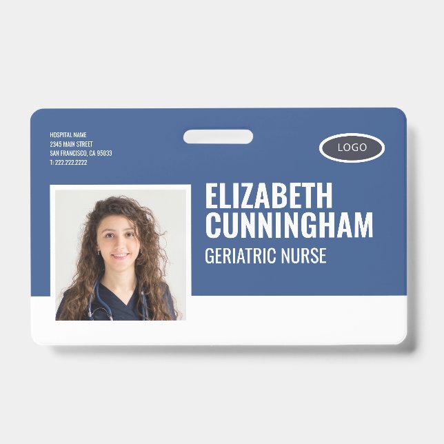 Badge Logo ovale infirmière photo nom code-barres horizo (Avant)