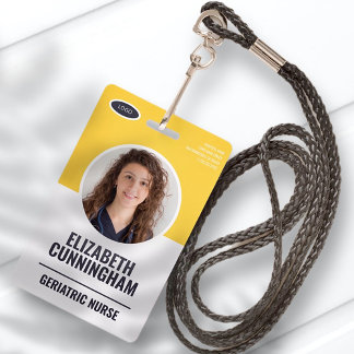 Badge Logo ovale moderne Nom photo de l'employé Code-bar