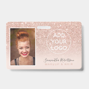 Badge Logo pailleté rose gold girly carte d'identité emp