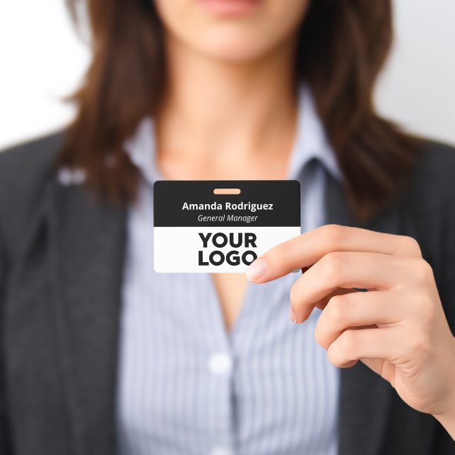 Badge Logo personnalisé employé simple nom noir blanc (Présenté)