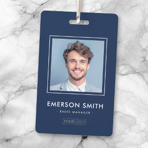 Badge Logo personnalisé et photo bleu foncé nom de l'emp