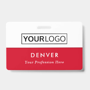 Badge Logo personnalisé nom de l'employé titre rouge et 