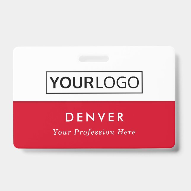 Badge Logo personnalisé nom de l'employé titre rouge et  (Avant)