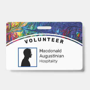 Badge Logo personnalisé Photo ID BÉNÉVOLE Abstrait Bleu