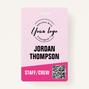 Badge Logo personnalisé rose entreprise événement QR cod