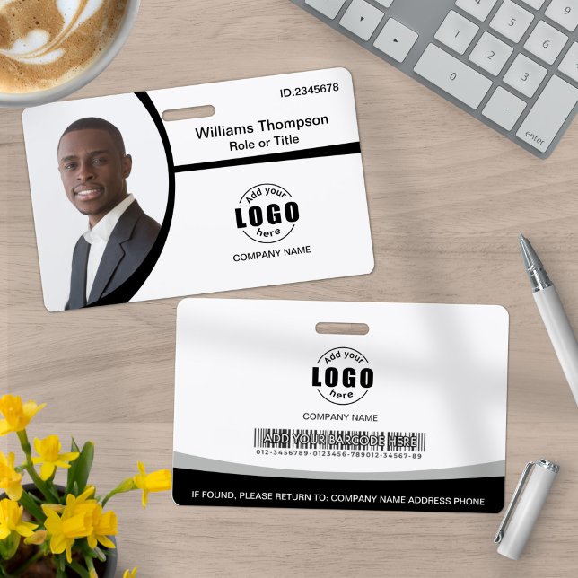 Badge Logo photo Code à barres Employé noir et blanc (Créateur téléchargé)