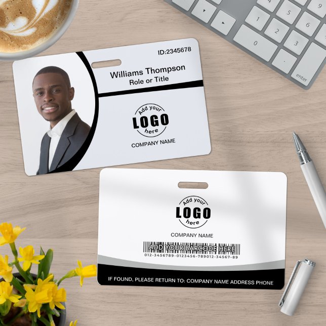 Badge Logo photo Code à barres Employé noir et blanc (Créateur téléchargé)