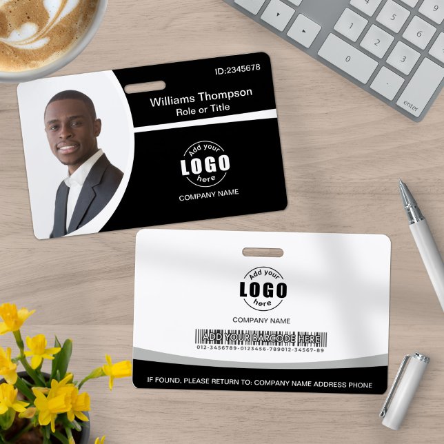 Badge Logo Photo Code-Barres Employé Noir et Blanc (Créateur téléchargé)