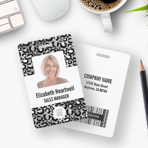 Badge Logo photo code-barres imprimé léopard argent