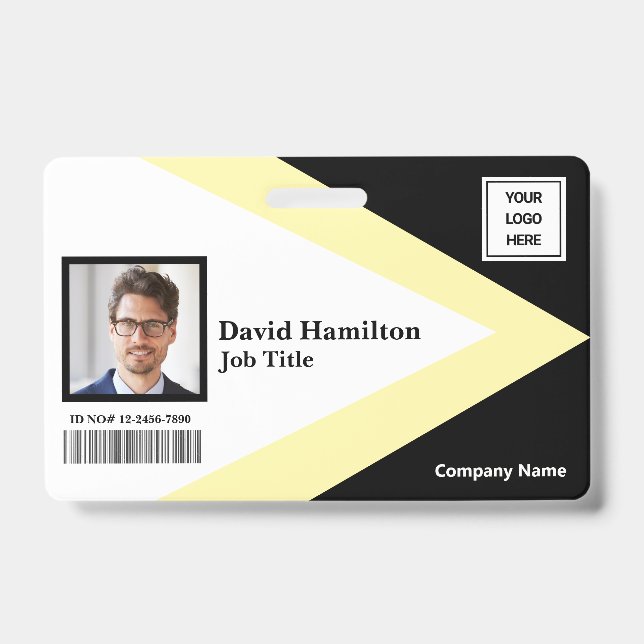 Badge Logo photo code-barres noir blanc jaune géométriqu (Avant)
