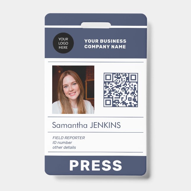 Badge Logo photo code QR carte de presse ID (Avant)