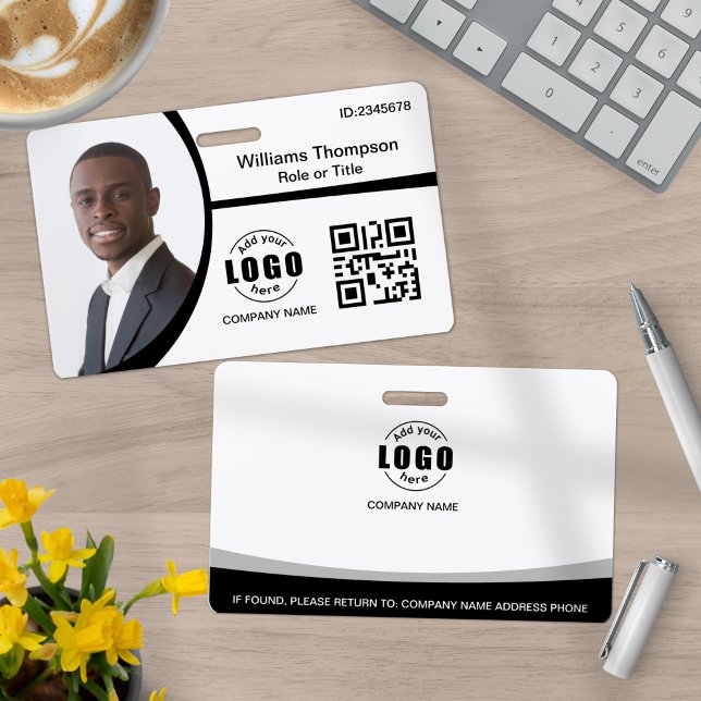 Badge Logo Photo Code QR Employé Noir et Blanc (Créateur téléchargé)