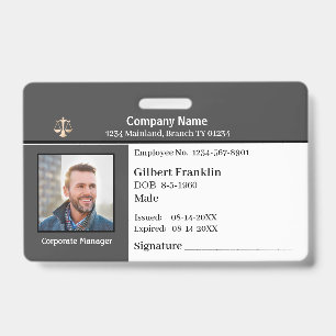 Badge Logo photo de l'employé Code à barres Nom personna