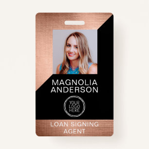 Badge Logo photo de l'employé en métal brossé Code à bar