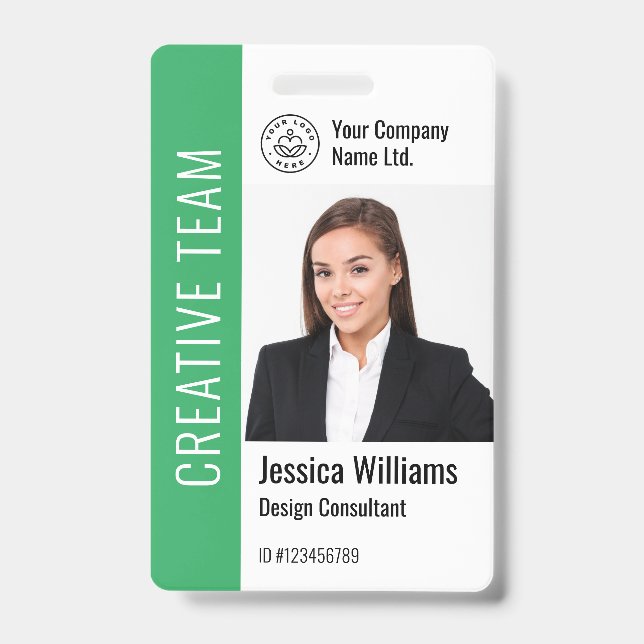 Badge Logo photo de l'employé Modèle moderne Nom vert (Avant)
