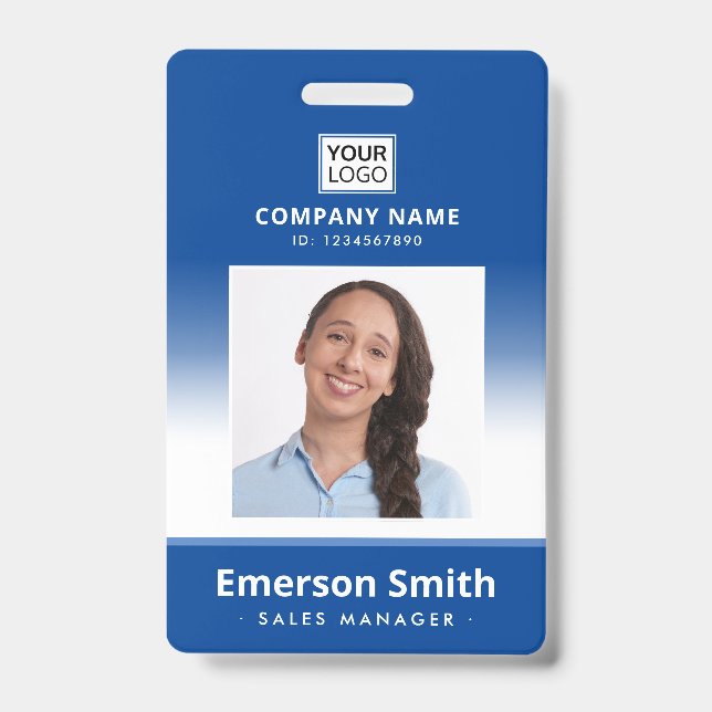 Badge Logo photo dégradé bleu nom de l'employé titre id (Avant)