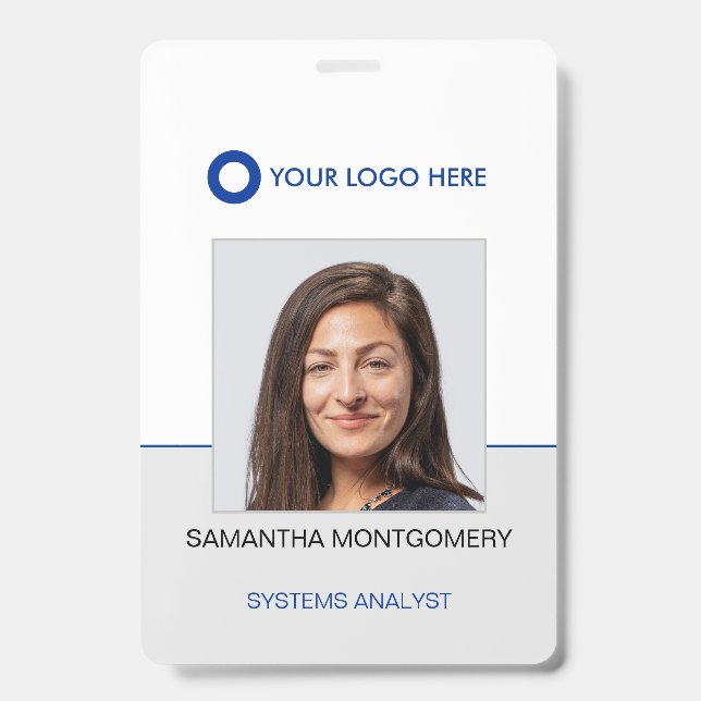 Badge Logo Photo d'employé Nom Code-barres Bleu Gris ID (Avant)