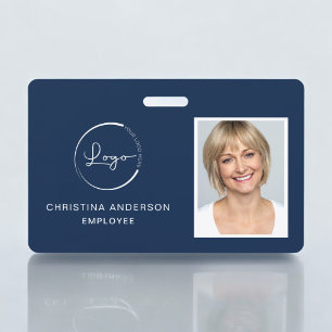 Badge Logo photo d'entreprise Nom de l'employé Bleu mari