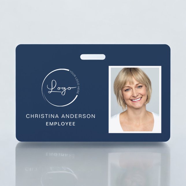 Badge Logo photo d'entreprise Nom de l'employé Bleu mari (Créateur téléchargé)