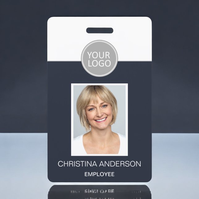 Badge Logo photo d'identité de l'employé bleu marine Tra (Créateur téléchargé)