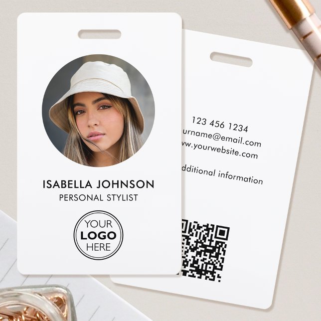 Badge Logo photo ID élégant Code QR Blanc Noir Sécurité (Créateur téléchargé)