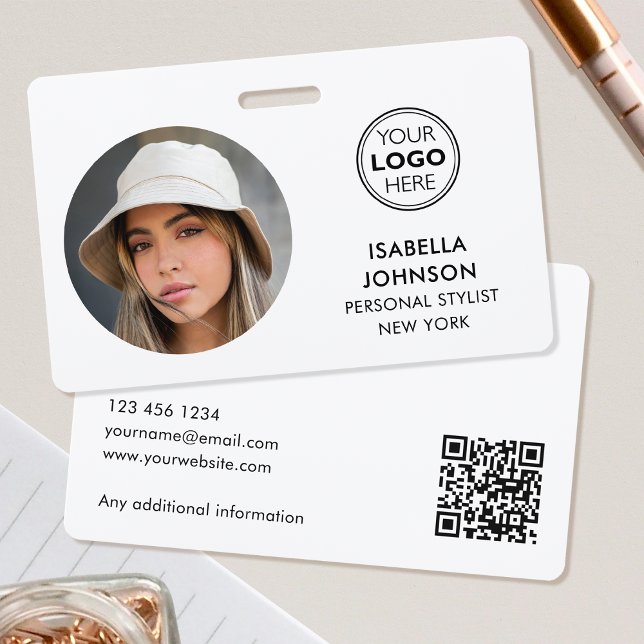 Badge Logo photo ID moderne Code QR Sécurité blanche (Créateur téléchargé)