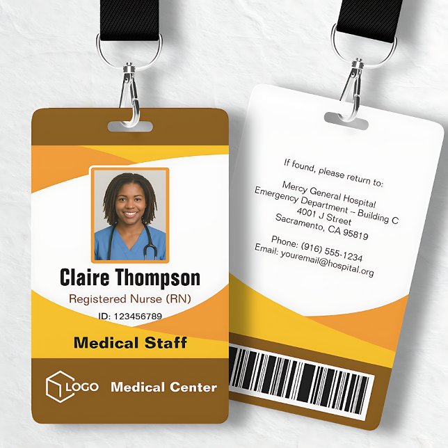 Badge Logo Photo Jaune Marron Nom d'entreprise ID (Brown Yellow Photo Logo Corporate Name ID Badge)