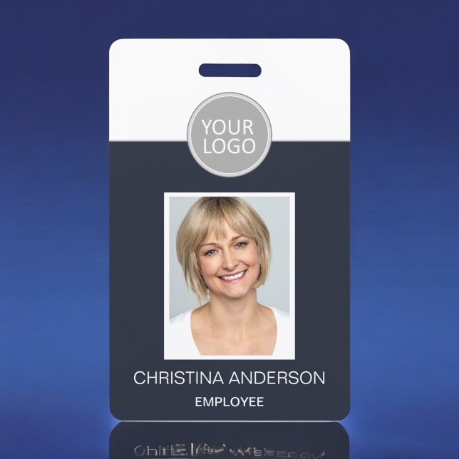 Badge Logo Photo Nom de l'employé Bleu Marine Travail d' (Créateur téléchargé)
