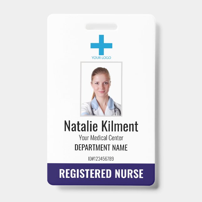 Badge Logo Photo Nom de l'employé de l'hôpital Bleu mari (Avant)