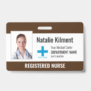 Badge Logo Photo Nom de l'employé de l'hôpital Marron et