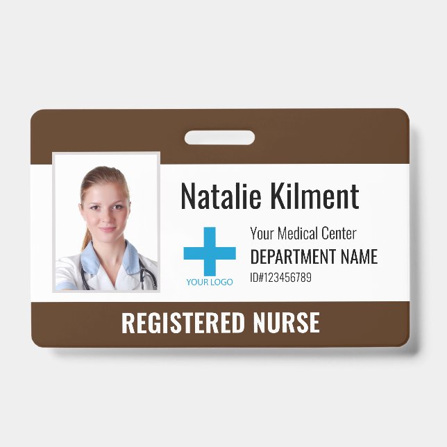 Badge Logo Photo Nom de l'employé de l'hôpital Marron et (Avant)