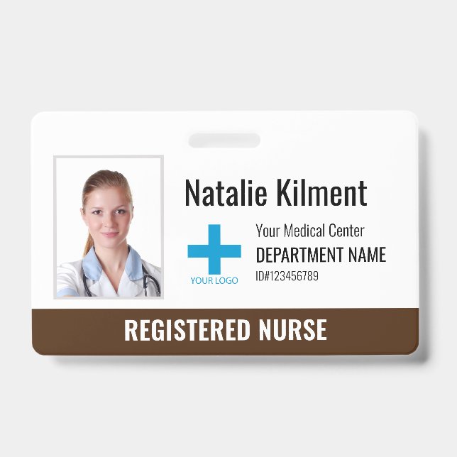 Badge Logo Photo Nom de l'employé de l'hôpital Marron et (Avant)