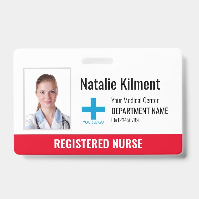 Badge Logo Photo Nom de l'employé de l'hôpital Rouge et  (Avant)