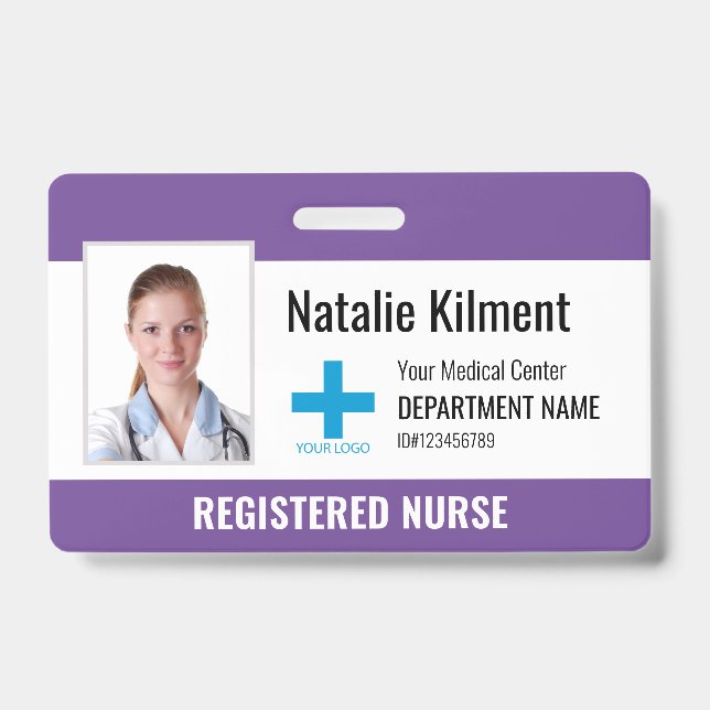 Badge Logo Photo Nom de l'employé de l'hôpital Violet Po (Avant)