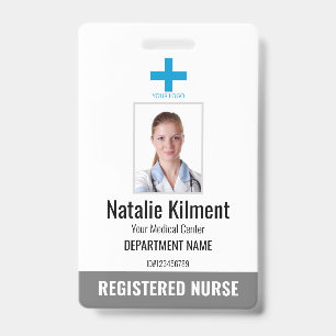 Badge Logo Photo Nom Employé de l'Hôpital Gris et Blanc
