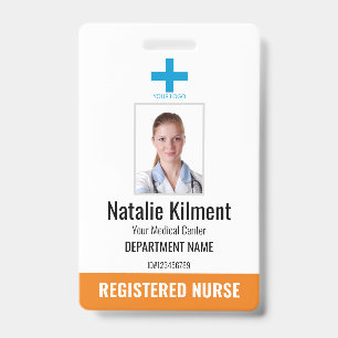 Badge Logo Photo Nom Employé de l'Hôpital Orange et Blan