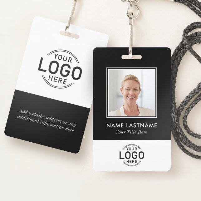 Badge Logo Photo Personnalisé Moderne Style Blanc Noir (Front and back side)