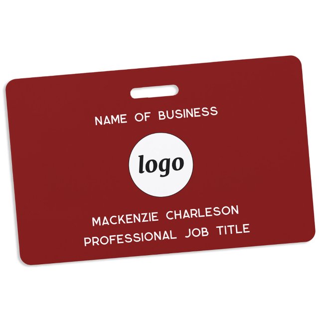 Badge Logo Professionnel Business Bourgogne Nom Rouge (Simple logo with custom text business branding promotional employee staff colleague name badge)