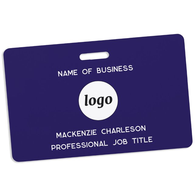 Badge Logo Professionnel Entreprise Bleu Marine Nom (Simple logo with custom text business branding promotional employee staff colleague name badge)