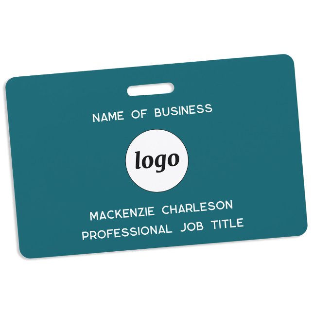 Badge Logo Professionnel Entreprise Nom Vert Sarcelle (Simple logo with custom text business branding promotional employee representative name badge)