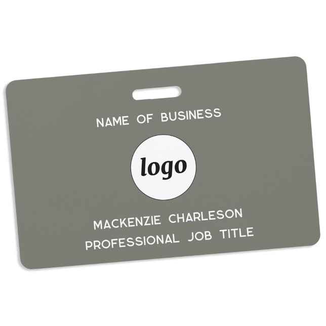 Badge Logo Professionnel Sage Vert Nom (Simple logo with custom text business branding promotional sage green employee name badge)
