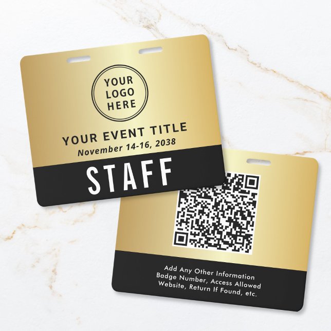 Badge Logo QR Code Black Gold Event Access Pass (Logo QR Code Black Gold Event Access Pass Badge)