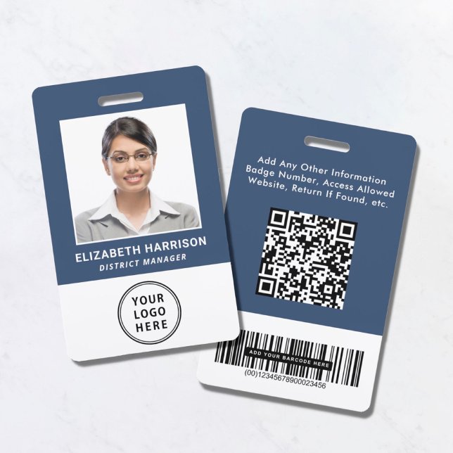 Badge Logo QR Codes de barres Photo de l'employé Bleu (Créateur téléchargé)