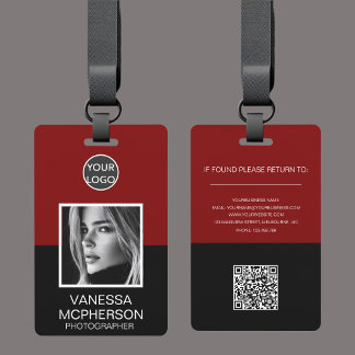 Badge Logo QR ID Photo Rouge et Noir Moderne
