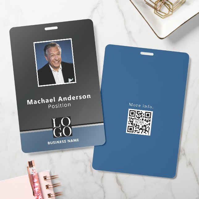 Badge Logo Qrcode photo d'entreprise chic moderne Noir B (Bureau)