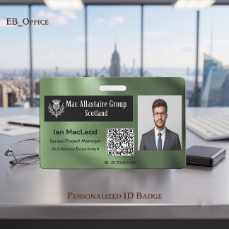Badge Logo Rectangle Personnalisé Photo ID Métallic Vert