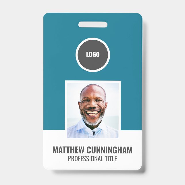 Badge Logo rond couleur moderne Nom de l'employé Code ba (Avant)