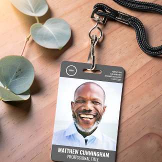 Badge Logo Rond Nom Photo Code-Barres Employé Moderne