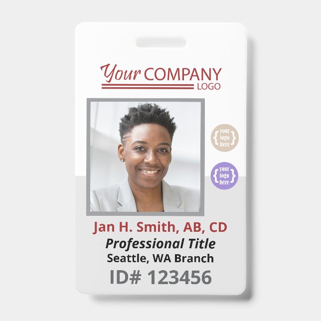 Badge Logo rouge Bourgogne Code QR - ID photo employé (Avant)